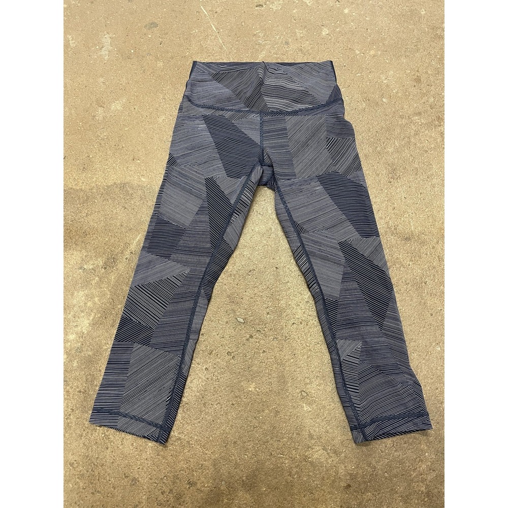 Lululemon Leggings Womens 6 Black Gray Geometric Print‎ High Rise Yoga Athletic